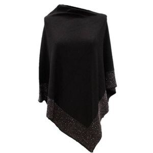 La Fiorentina Black Poncho with Embellished Border”